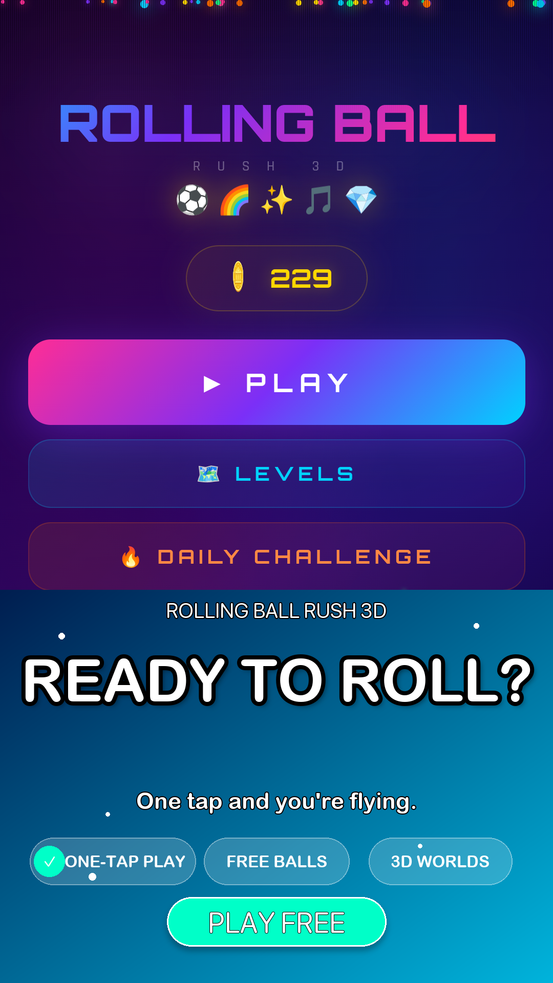 Rolling Ball Rush 3D main menu